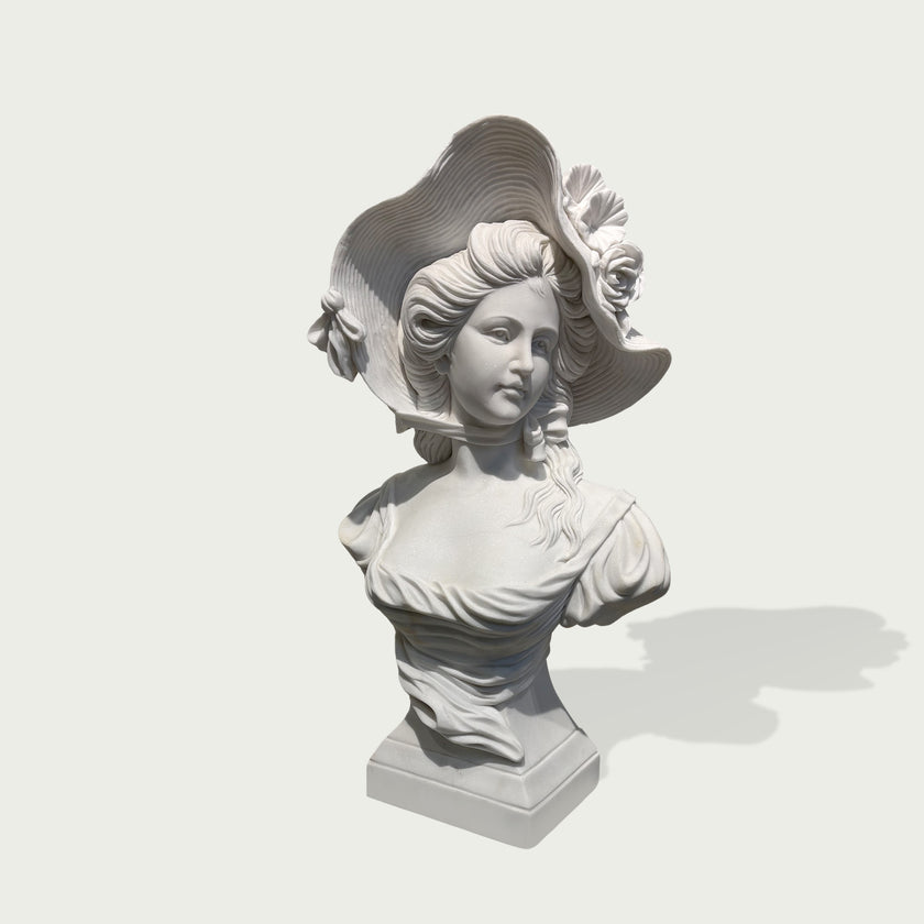 Vintage Lady Marble Bust Statue on a light gray background