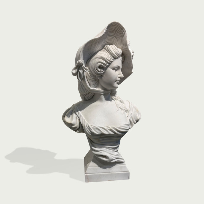 Vintage Lady Marble Bust Statue on a light gray background