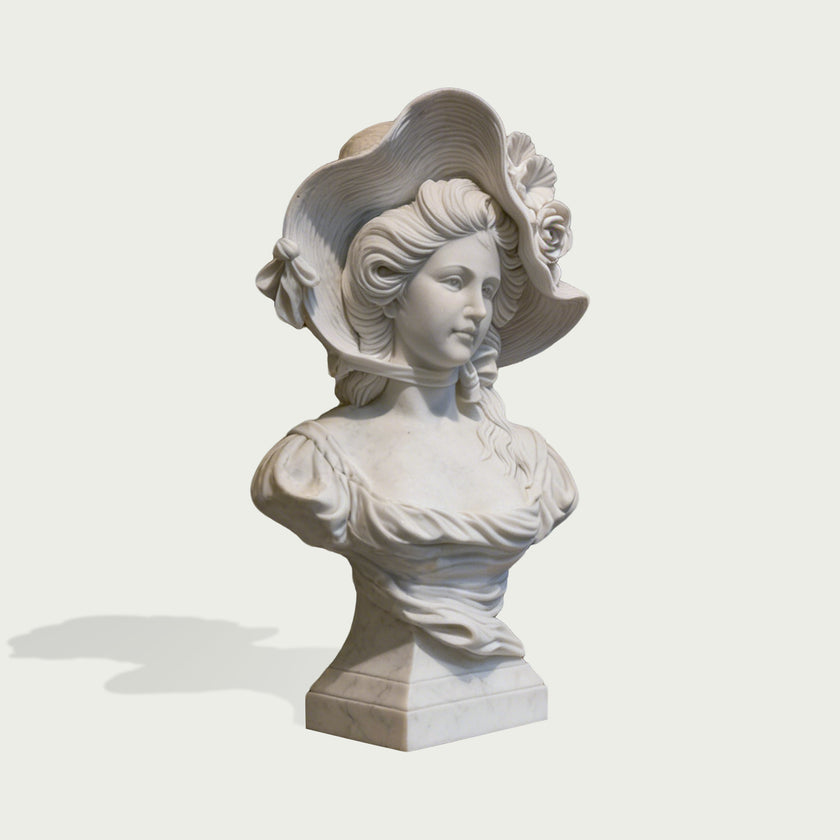 Vintage Lady Marble Bust Statue on a light gray background
