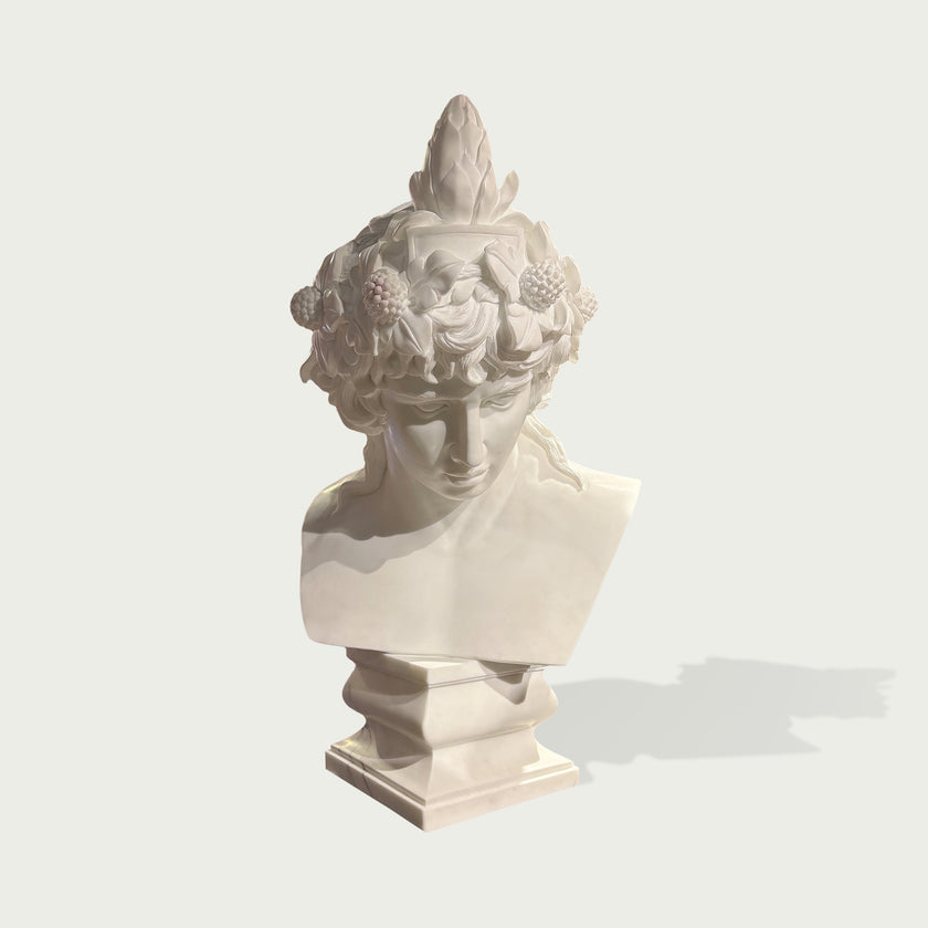 Classic Male Greek Statues Marble Bust Sculpture on a light gray background
