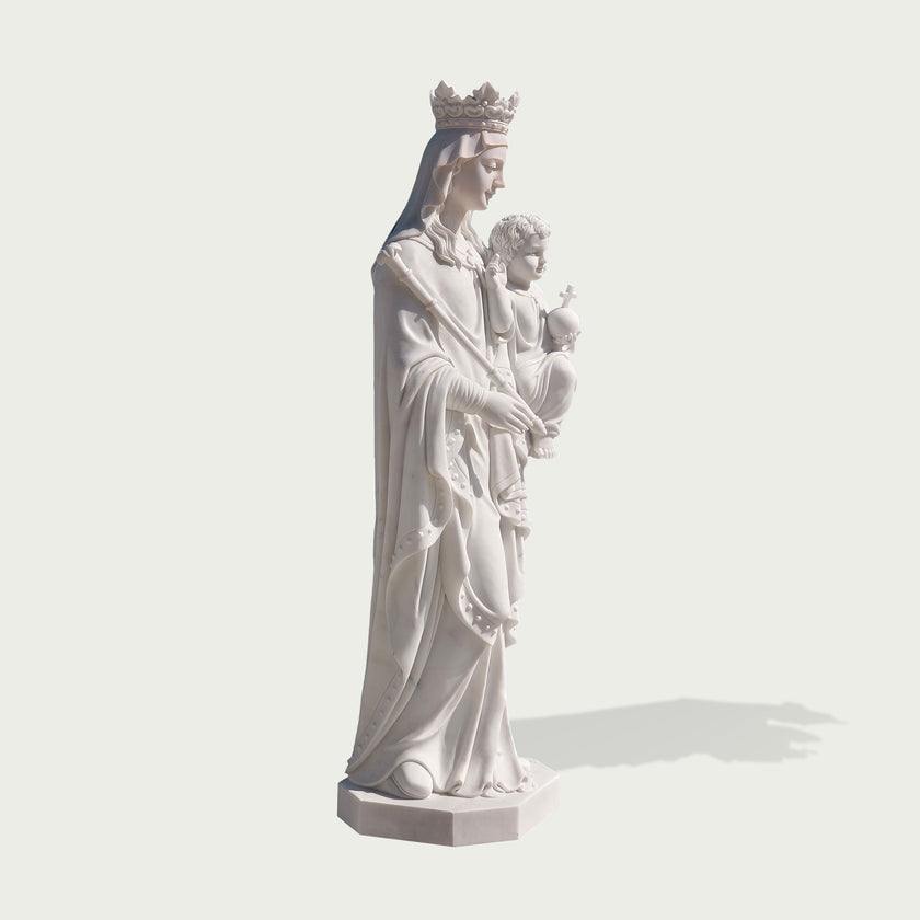 Virgin Mary And Child Marble Statue Outdoor Sculpture on a white background