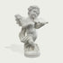 White marble cherub angel statue playing violin with detailed wings and flowing drapery for elegant indoor or garden decor.