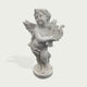 Natural white marble cherub angel sculpture with detailed wings and lyre, shown on a clean white background for product display.