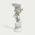 Natural white marble cherub planter statue with floral details, flowing drapery, and decorative bowl shown on a clean product background.