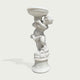 Natural white marble cherub planter statue with floral details, flowing drapery, and decorative bowl shown on a clean product background.