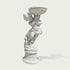 Natural white marble cherub flower planter statue with floral carving, flowing drapery, and decorative bowl on a clean background.