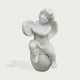 Natural white marble cherub tambourine statue with feathered wings, seated pose, soft drapery, and sweet carved facial details.