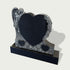 Guardian angel heart headstone with floral rose carvings, black granite heart panel, silver-toned angel figure, and elegant memorial base design.