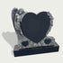 Heart-shaped angel memorial headstone with rose details, black granite center panel, and silver guardian angel design for cemetery and remembrance spaces.