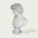 Side view of white marble male bust statue with laurel-style floral crown, soft carved hair, and classical profile on a clean background.