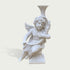 A white classical-style cherub statue holding a curved vase, shown against a plain light beige background.
