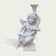 A white classical-style cherub statue holding a curved vase, shown against a plain light beige background.