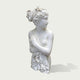 White marble female bust sculpture with floral updo hairstyle, classical Greek inspired statue with elegant carved details on a clean background