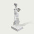 Back view of white marble female statue showing detailed flowing robes and sculptural craftsmanship