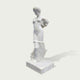 Back view of white marble female statue showing detailed flowing robes and sculptural craftsmanship