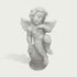 Hand carved white marble cherub sculpture with peaceful expression, delicate wings, and smooth polished stone finish