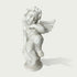 White marble cherub angel statue sitting on a decorative sphere with carved wings and detailed classical sculpture design