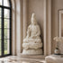 White marble Guanyin statue displayed in a luxury interior alcove with elegant architecture and serene spiritual decor