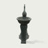 Front view of grey marble peacock fountain sculpture featuring carved bird details and classic garden fountain design