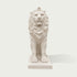 Front view of white marble lion sculpture featuring intricate mane texture and timeless classical stone artwork design