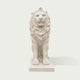 Front view of white marble lion sculpture featuring intricate mane texture and timeless classical stone artwork design