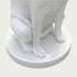 Close-up detail of a white marble greyhound statue showing smooth carved legs, paws, and refined sculpture craftsmanship.