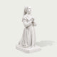 White marble praying woman sculpture with detailed facial features, folded hands, and smooth carved robes on a classic pedestal base.