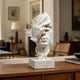 Modern white marble female face sculpture with hand covering eyes, perfect for luxury home and gallery decoration