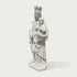 Classical white marble Madonna and Child statue with intricate robe folds, crowned Virgin Mary figure, and refined religious sculpture craftsmanship