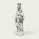 Classical white marble Madonna and Child statue with intricate robe folds, crowned Virgin Mary figure, and refined religious sculpture craftsmanship
