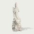 Front view of a white marble Guanyin Bodhisattva statue with serene expression, detailed garments, raised hand gesture and dragon ornament base for spiritual decor