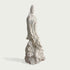 Side view of a white marble Guanyin sculpture featuring delicate robe folds, graceful posture and detailed dragon pedestal design with traditional craftsmanship