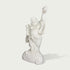 Front view of handcrafted white marble Laughing Buddha statue with round belly, cheerful smile, raised arm and smooth polished stone finish