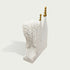 White marble chapel memorial headstone sculpture with angel figure, carved roses, architectural details, golden spires, and a peaceful remembrance design.