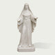 White marble robed woman sculpture with rosary beads, elegant flowing garment, calm expression, and handcrafted details for a religious or memorial setting.
