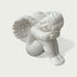Classical white marble cherub sculpture featuring carved wings, curled hair and a peaceful resting pose for indoor or outdoor decor.