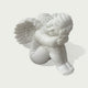 Classical white marble cherub sculpture featuring carved wings, curled hair and a peaceful resting pose for indoor or outdoor decor.