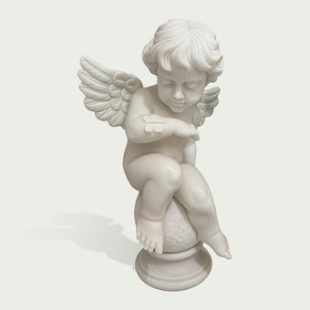 INFINITY Serene Marble Cherub Statue With Butterfly On Raised Arm Peaceful Garden Sculpture For Outdoor Spaces IM-104