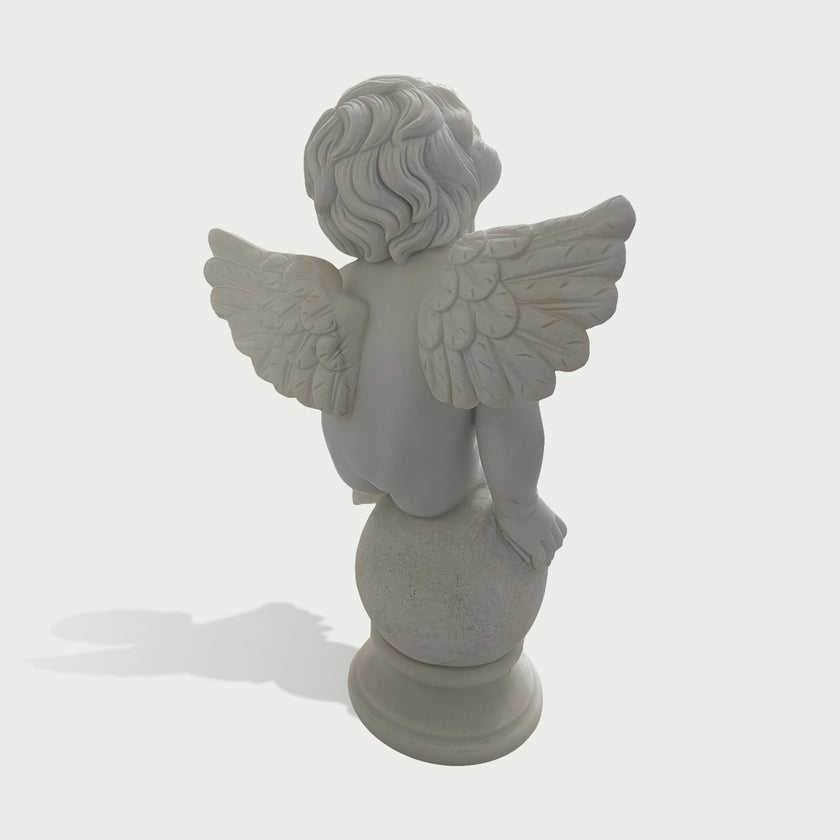 INFINITY Serene Marble Cherub Statue With Butterfly On Raised Arm Peaceful Garden Sculpture For Outdoor Spaces IM-104