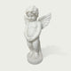 Front view of a white marble angel child sculpture with feathered wings, smooth carved details, rounded base, and peaceful classical decorative style.