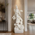 White marble Guanyin statue riding a dragon displayed in a luxury interior space, featuring detailed carving, elegant religious symbolism, and classical decor style.