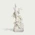 White marble Guanyin Bodhisattva dragon statue sculpture with intricate robe carving, flowing lotus details, mythical dragon base, and handcrafted stone artwork.