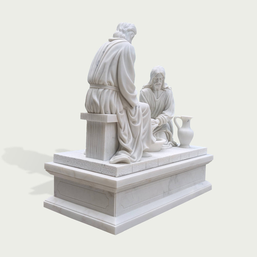 INFINITY Expressive Marble Jesus Sculpture Of The Foot Washing Ceremony Timeless Spiritual Art For Sacred Landscapes IM-111