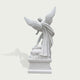 Rear view of white marble Saint Michael angel statue showing large feathered wings, flowing cloak details and handcrafted stone sculpture finish.
