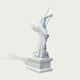 Rear view of white marble Saint Michael angel statue showing large feathered wings, flowing cloak details and handcrafted stone sculpture finish.