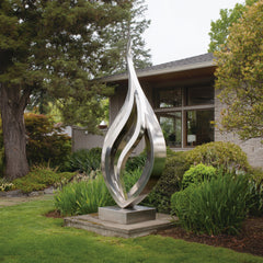 Metallic silver mirror polished stainless steel  sculpture with wavy design