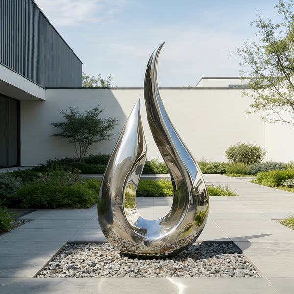 INFINITY Organic Modern Unbound Teardrop Stainless Steel Mirror Polished Silver Sculpture for Luxury Courtyards IS-009
