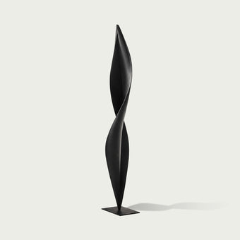 Abstract Slender Twisting Leaf Stainless Steel Sculpture  on a white background