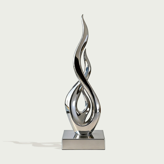  Modern Contemporary Floor Sculpture Stainless Steel Silver Ember on a white background