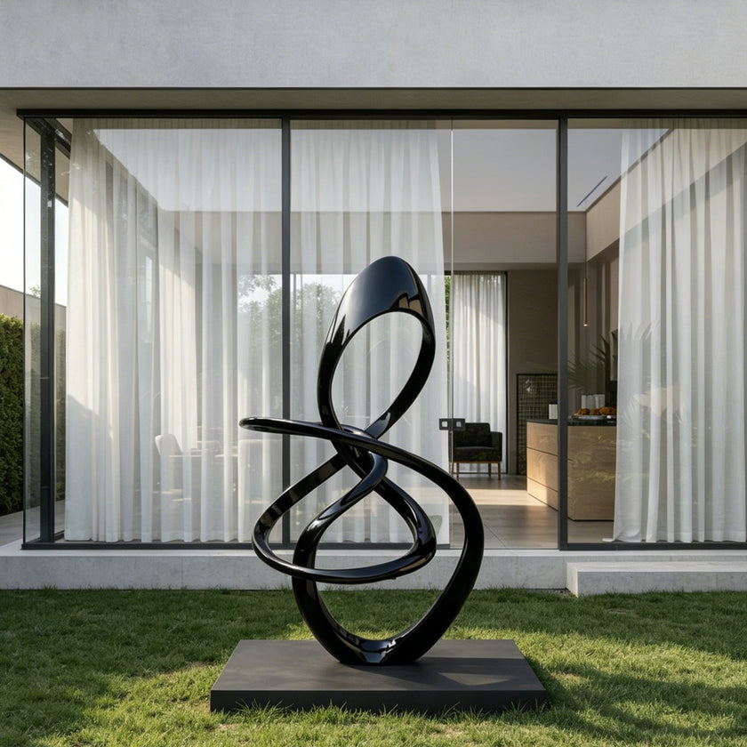 Contemporary Glossy Black Stainless Steel Sculpture 